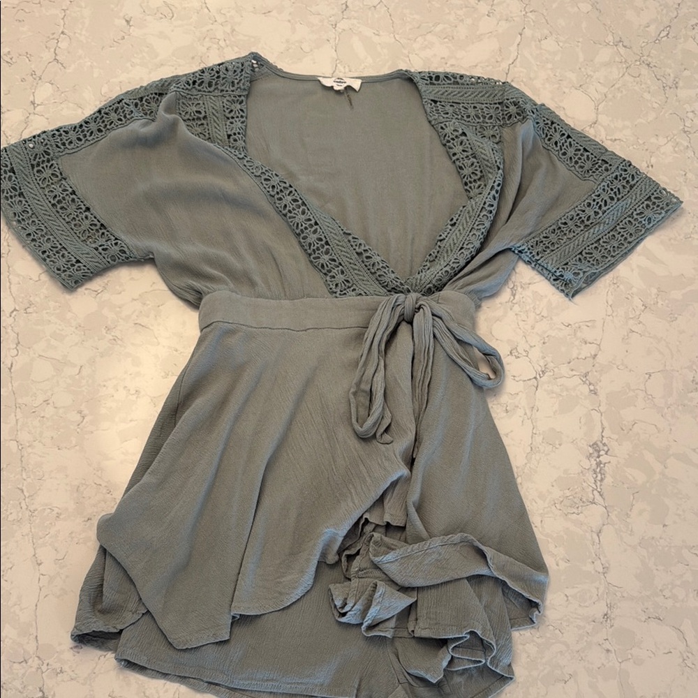 Entro Sage Green Lace Trim Romper